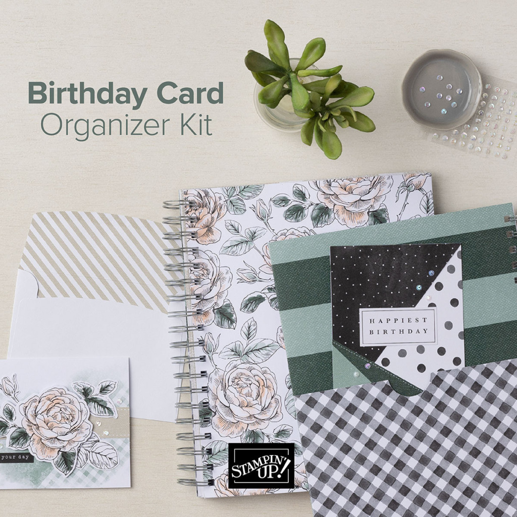 A pocket and handmade card from the brand new Stampin' Up Birthday Card Organizer.